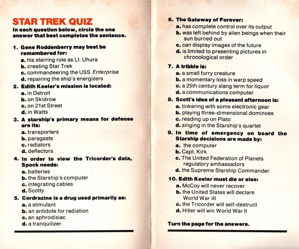 The 10 questions from the Star Trek Quiz in Fotonovel 1