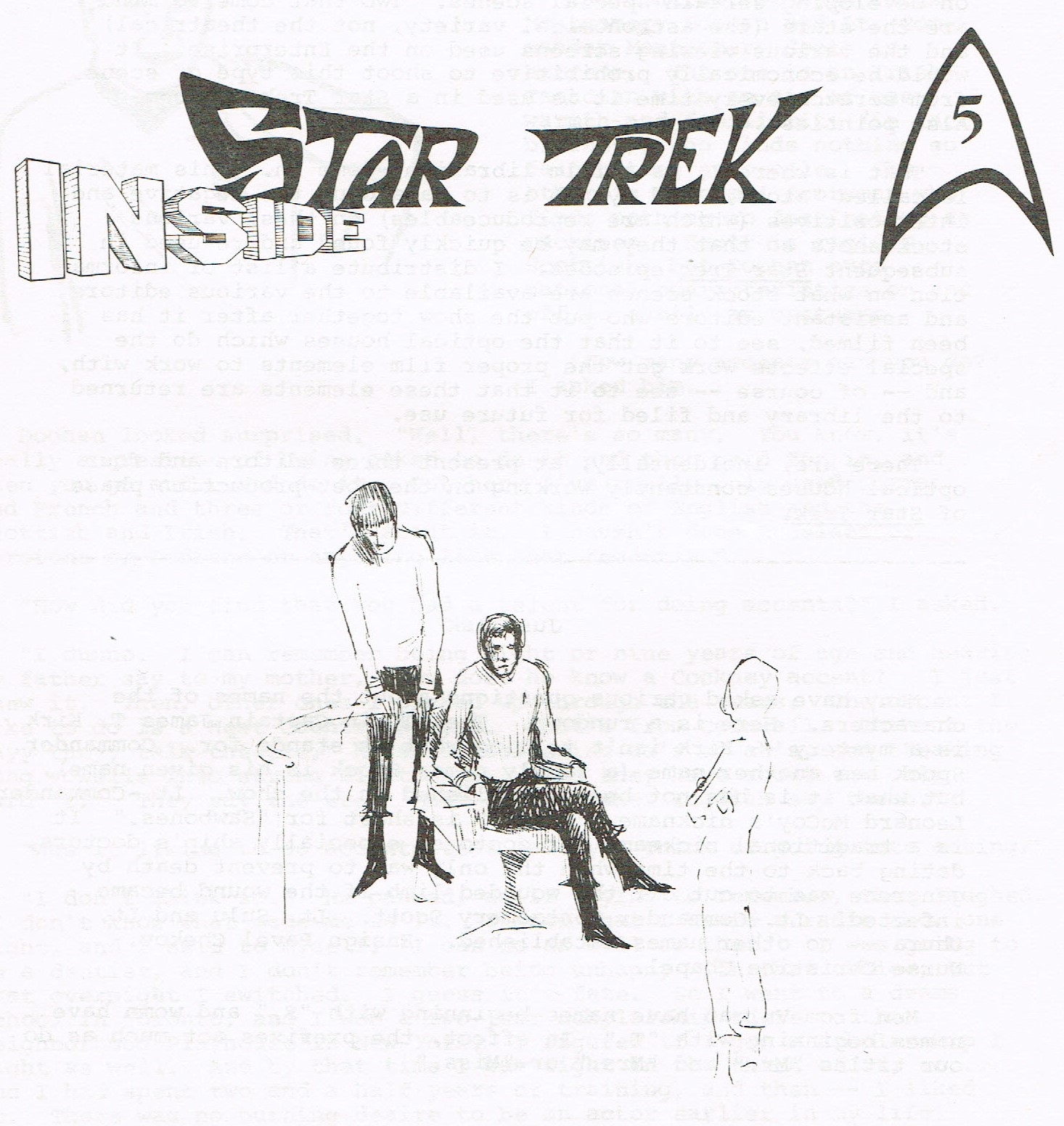 The cover of the Inside Star Trek newsletter, showing a sketch of three crew members on the bridge.