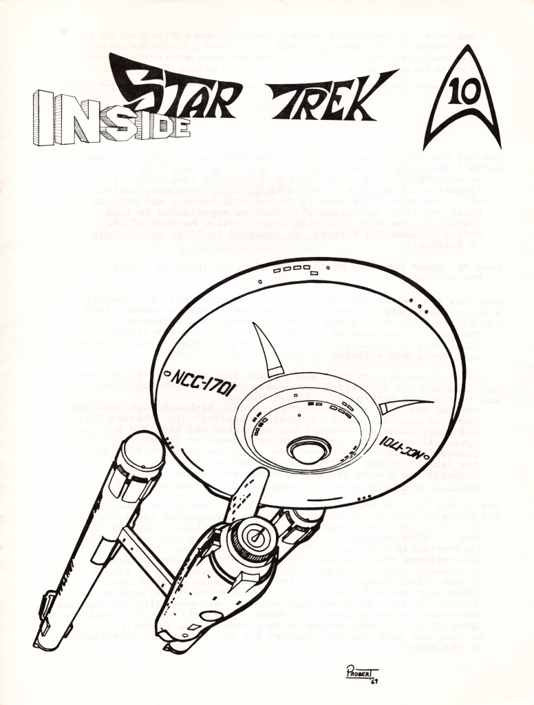 The cover of Inside Star Trek issue 10, with a drawing of the Enterprise from below, done by Andrew Probert in 1969.
