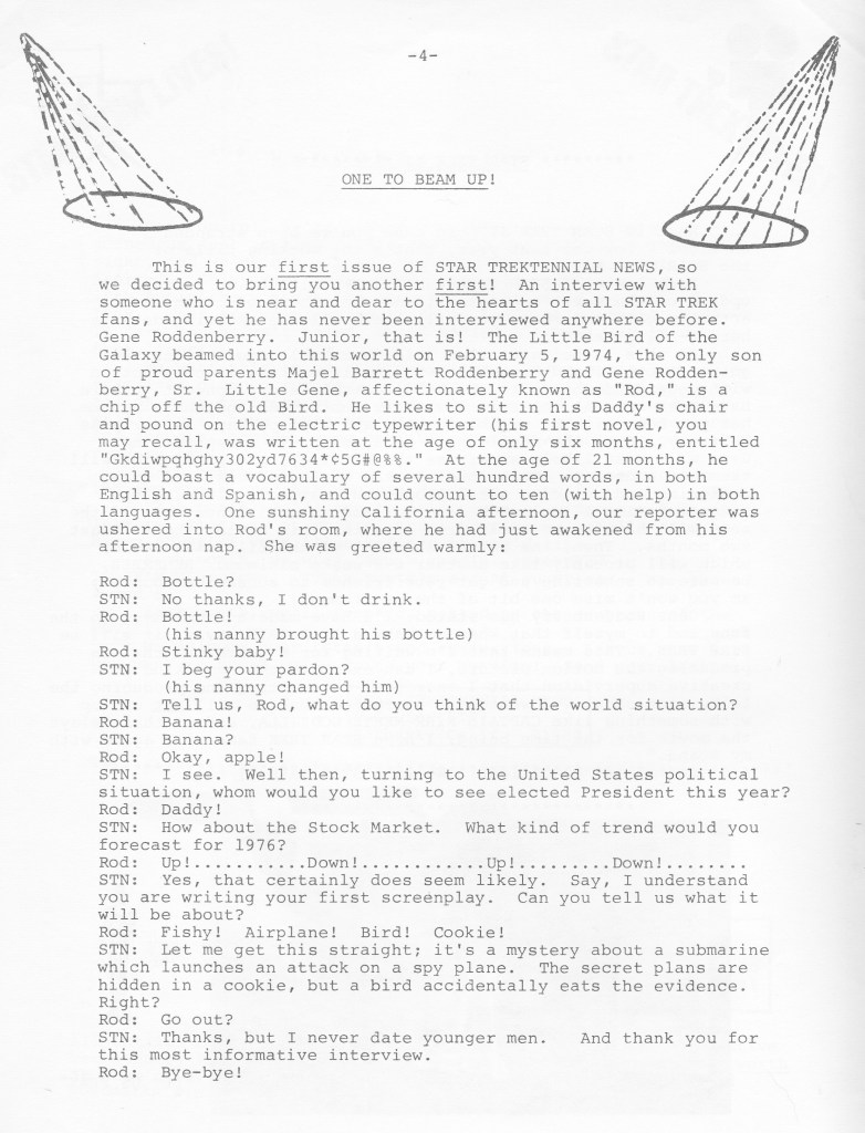 Page one of the One to Beam Up section of the newsletter.