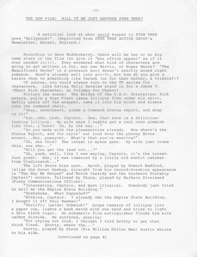 Page one of the unfunny satirical look at the next Star Trek film.