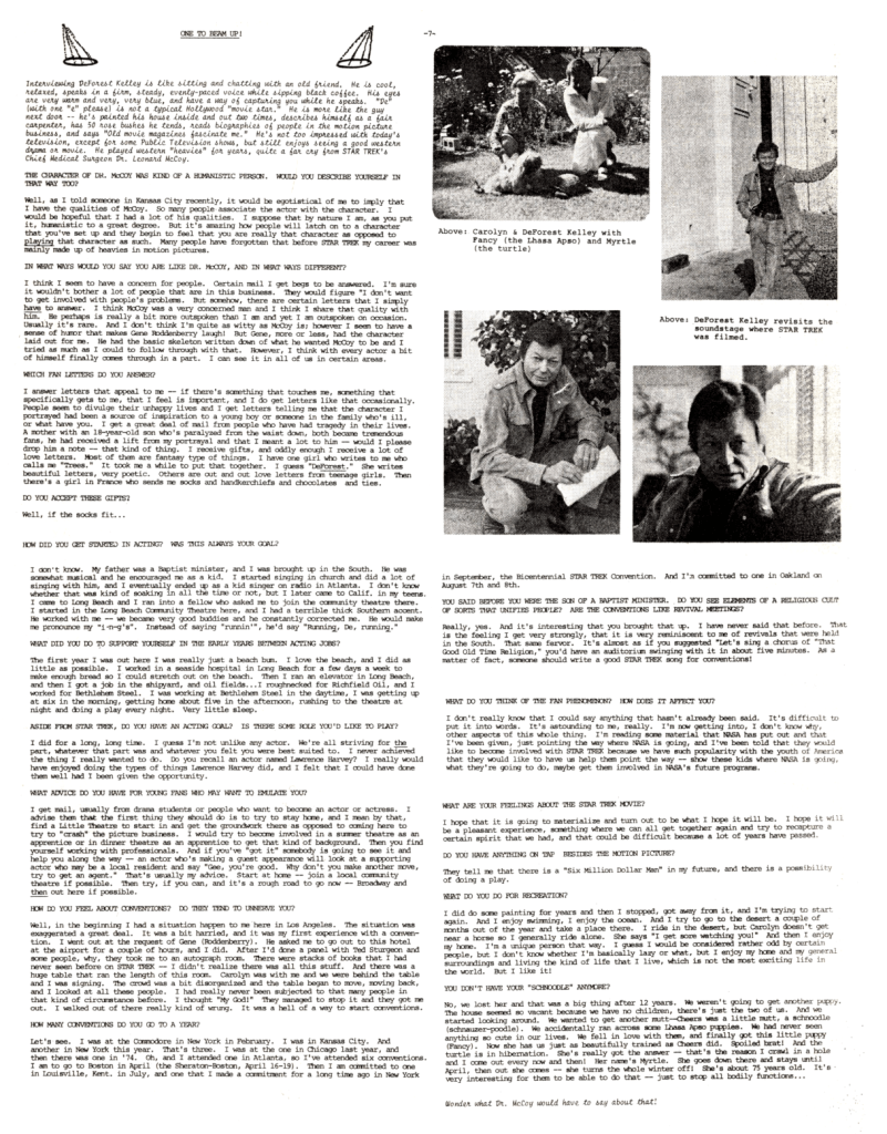 A one-page Q&A with DeForest Kelley