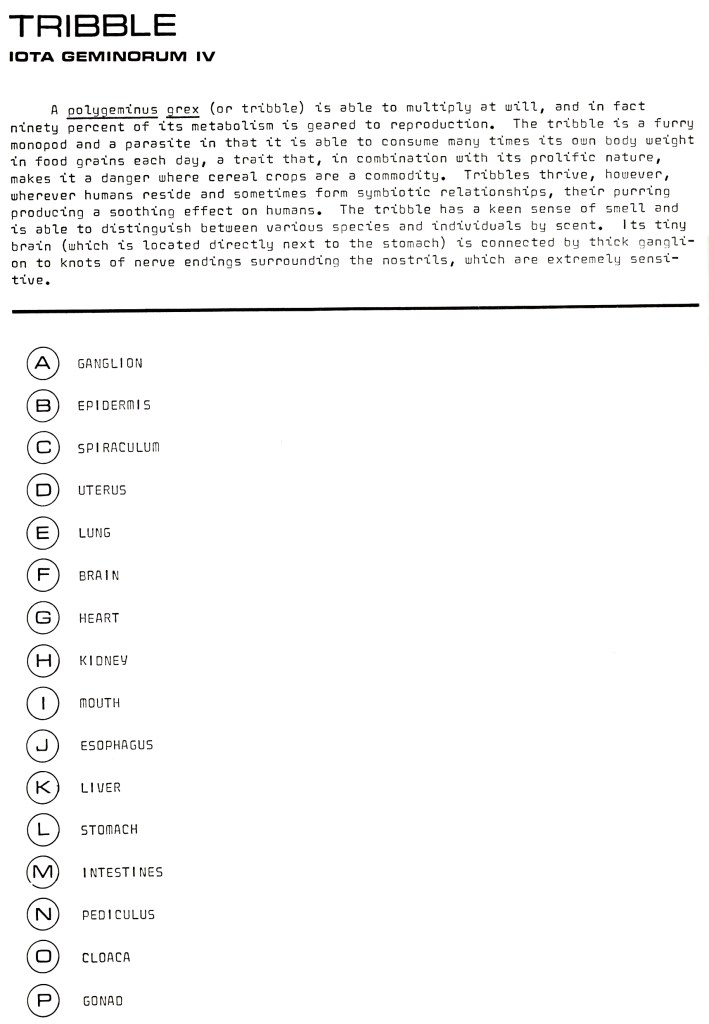 A page of text about Tribble physiology. 