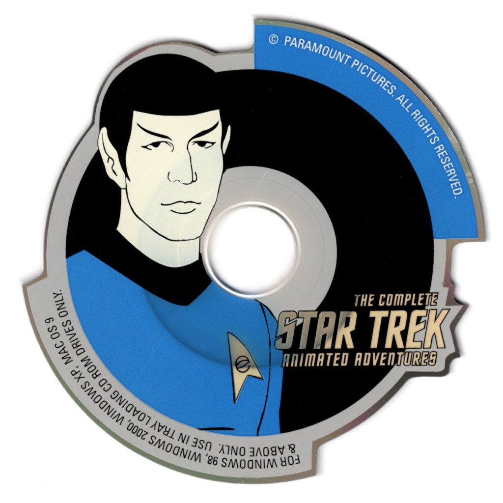 One of the CD-ROMs, with a cartoon portrait of Spock.
