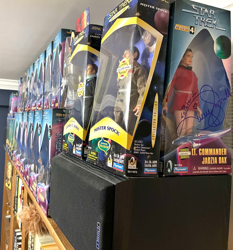 One corner of my Playmates display, showing a close-up of my Dax figure signed by Terry Farrell.